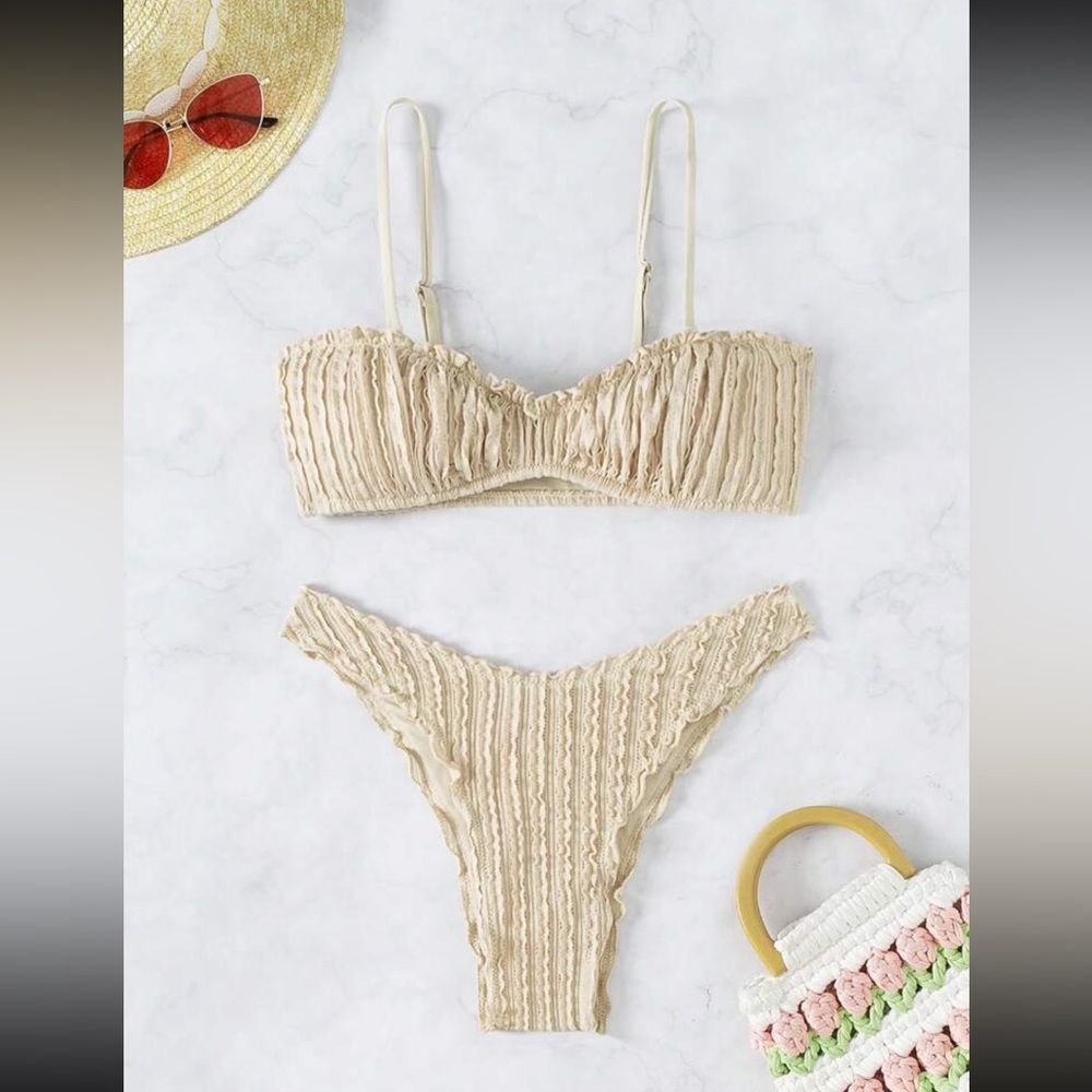 Beige Textured Bikini Set